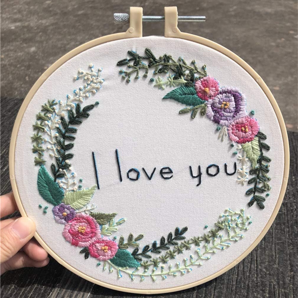 Abillyn Embroidery Starter Kit Garland I Love You Stamped with Printed Pattern Cross Stitch Embroidery Kits (Garland 4)
