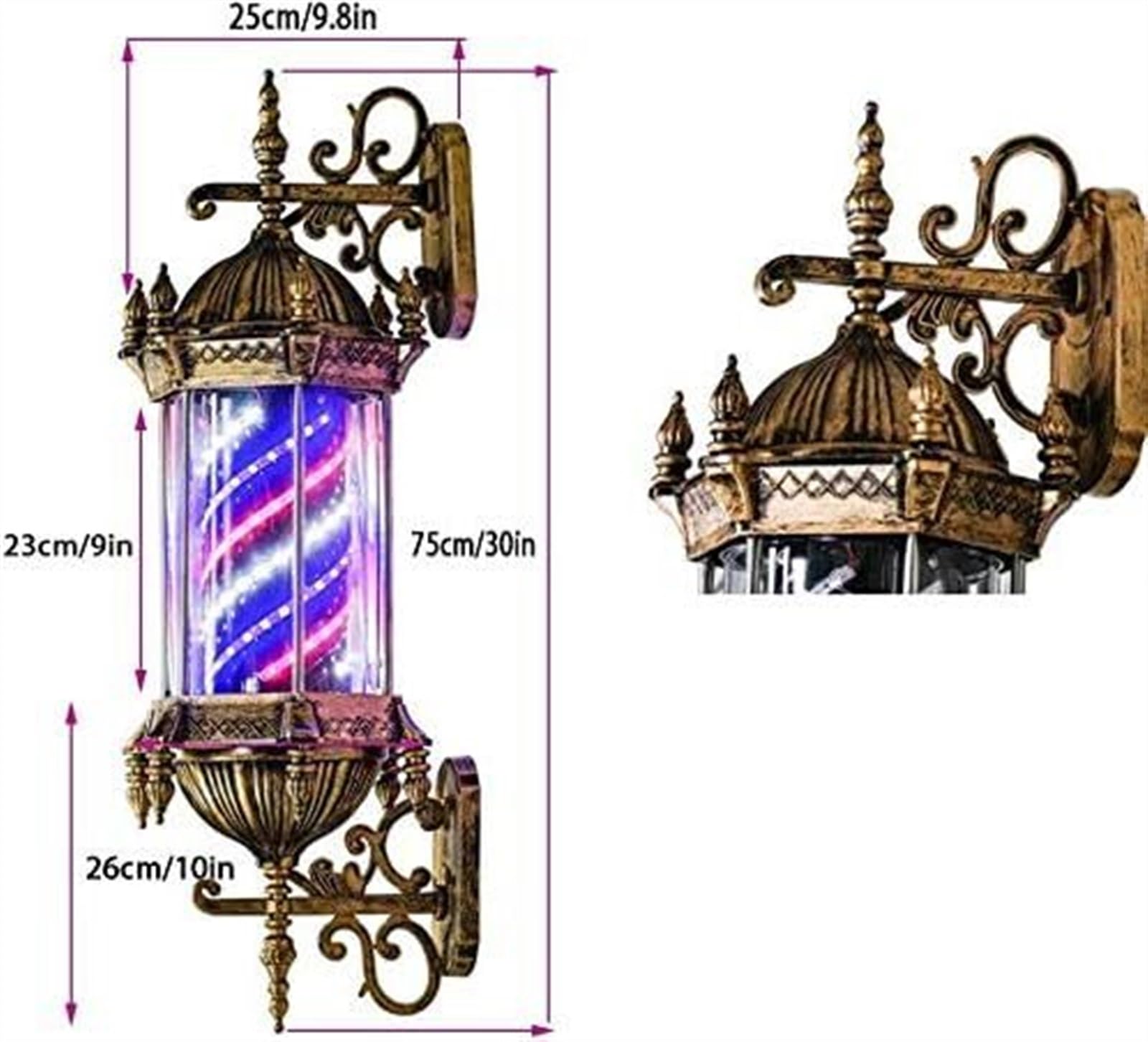 Salón Giratorio, barbería, Cartel Abierto, Poste, Tiras Rojas, Blancas y Azules con luz de Globo Brillante, lámpara montable en Pared