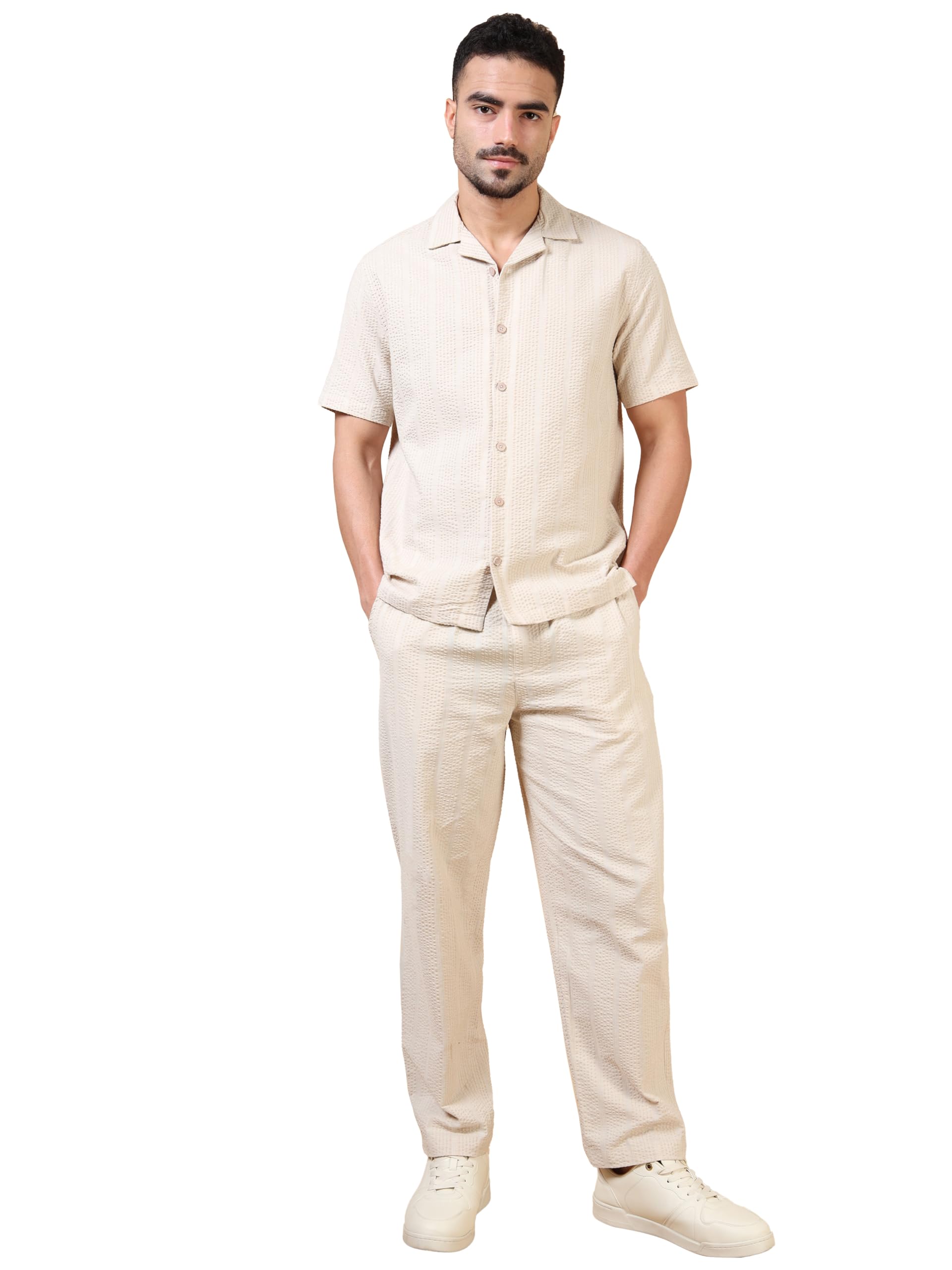 stitchx Men’s Airport Look Textured Seersucker Resort Cotton Shirt & Trouser Co-Ord Set S-2XL-picture-37