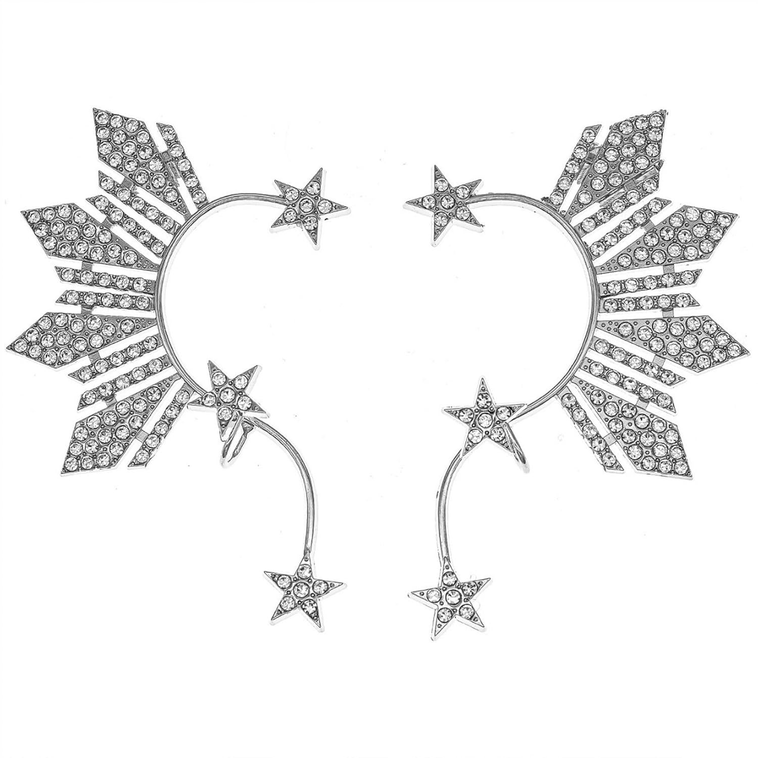 Gold Rhinestone ELf Cuffs Star Statement Earrings for Women