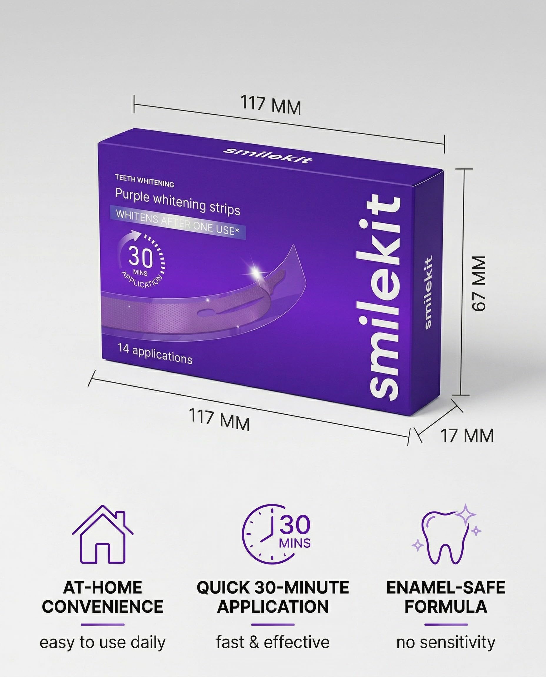 14 strisce sbiancanti per i denti color viola: sbiancamento efficace a casa, eliminano macchie gialle e pigmentazioni, per un sorriso smagliante.