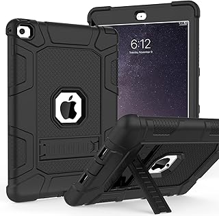 Case for iPad Air 2nd Generation 2014, iPad Air 2 Case with Kickstand, 3 in 1 Heavy Duty Shockproof Hybrid Three Layer Protective Cover for iPad Air 2 A1566,A1567 (Black)