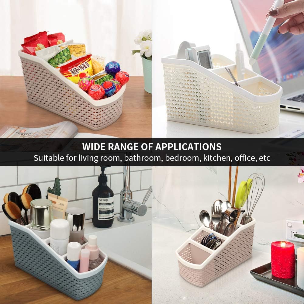 MyLifeUNIT Countertop Makeup Organizer, Plastic Pen Holder for Desktop, Set of 2 (Light Brown + Grey Blue)