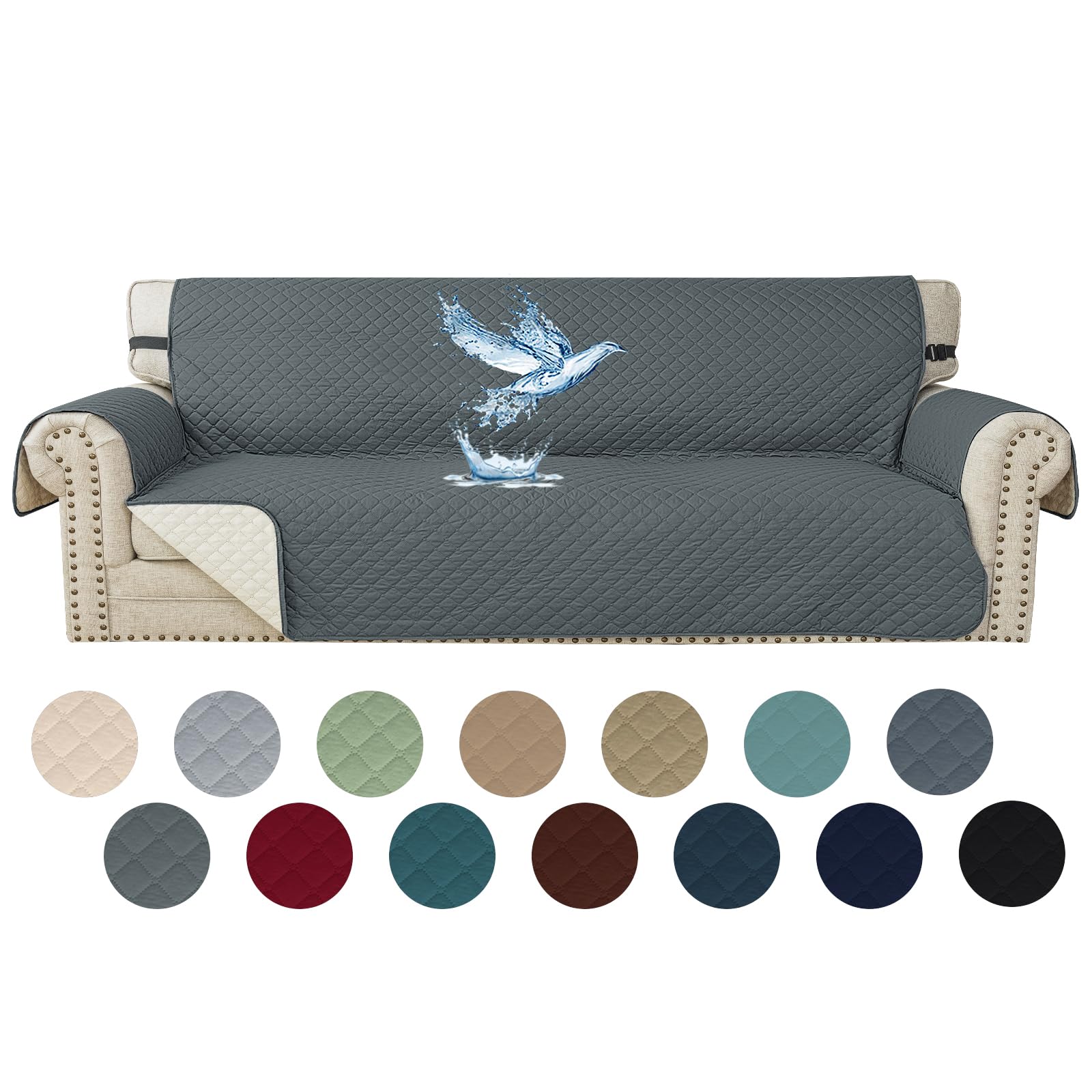 YSTELLAA Impermeable Funda Sofa 4 Plazas, Fundas para Sofa Antideslizante, Extraíbles, con Bolsillos Lateral, Anti Gatos Arañazo Y Perros Mascotas, Antimanchas Lavables, Gris Oscuro Global Recycled Standard Global Recycled Standard Global Recycled Standard