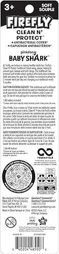 Miniatura 8 de Firefly Clean N' Protect, cepillo de dientes Baby Shark con cubierta de personaje 3D, cerdas suaves, mango de agarre antideslizante, batería