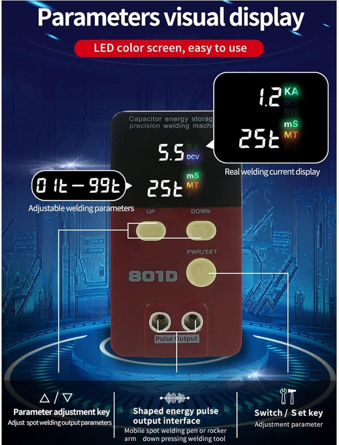 Cordless Spot Welder,801DBattery Welding Machine, 12 kW Capacitor Energy Memory Pulse Spot Welder for 18650, 14500 Lithium Battery DIY Hand Welding Pin