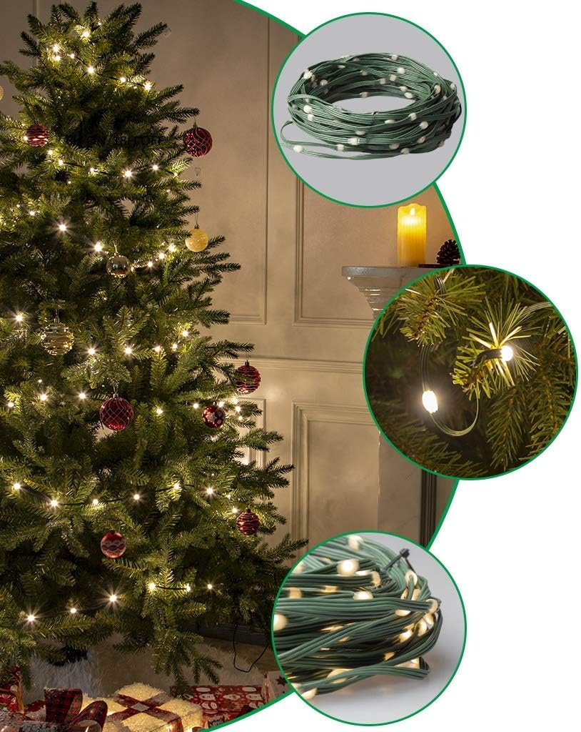 EAMBRITE 150LT 49FT Heavy Duty Micro LED String Lights Plug-in Warm White 8 Modes with Controller UL Adapter Wire Waterproof for Home Decor Christmas Tree Party Patio
