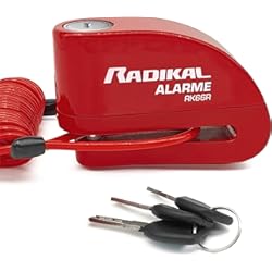 Antirrobo De Manillar Radikal RK66R Candado Moto Disco Alarma 110 dB, Accesorios Cable recordatorio 1.5M, Mochila y Pilas de Recambio, 6 mm, Antirrobo Moto Universal Moto, Scooter, Bicicleta, Candado Alarma Moto