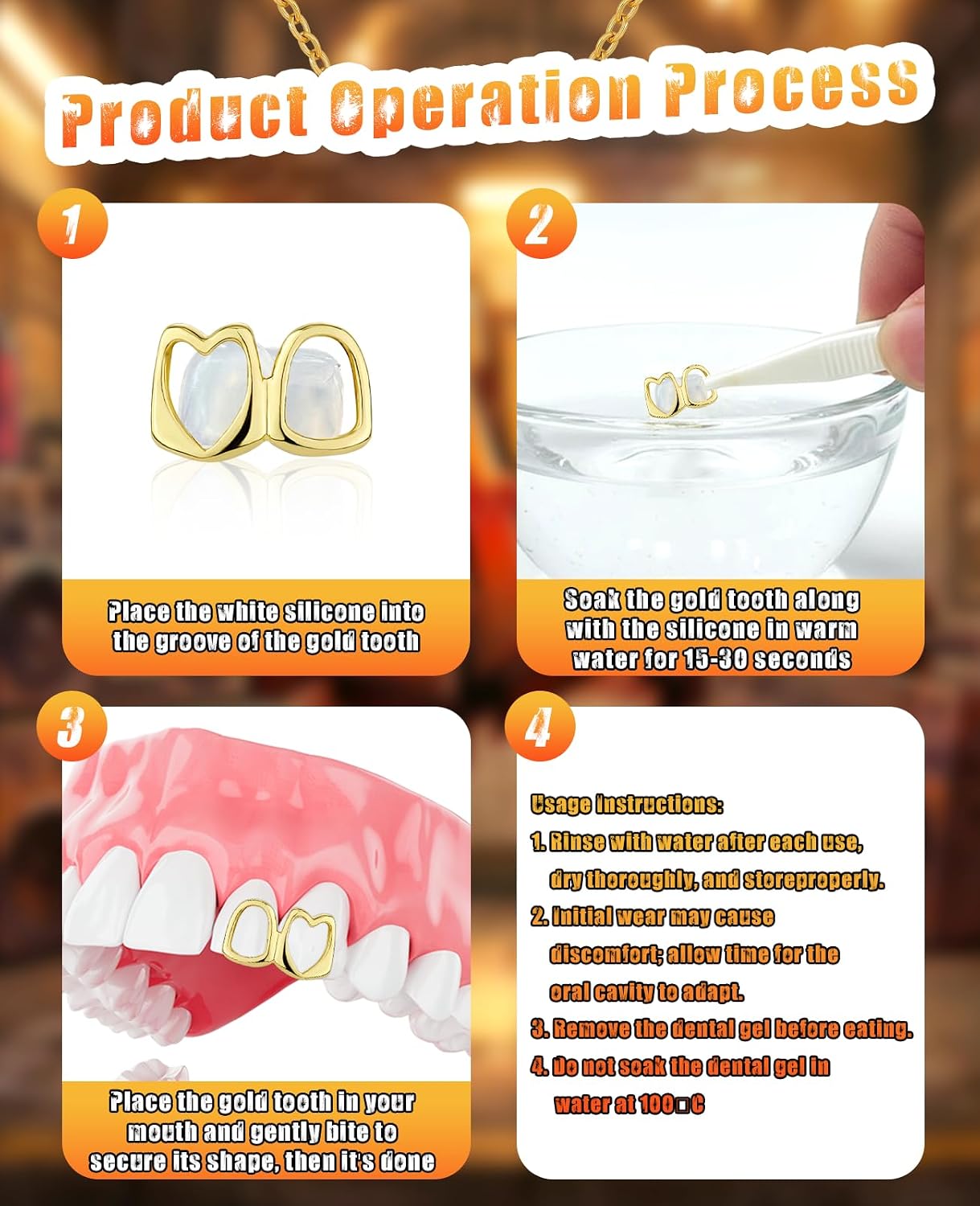 6PCS 14K Gold Grills for Your Teeth, Tooth Grillzs Jewelry Caps for Women & Men
