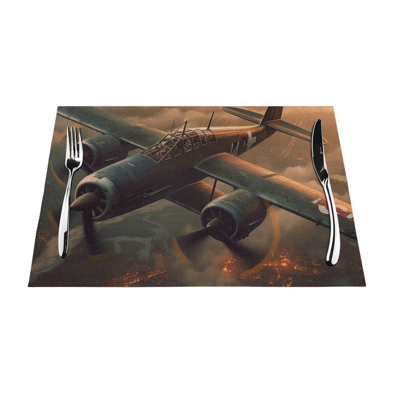 World War Aircraft Placemats Set of 1 - Woven Vinyl Kitchen Table Placemats - Heat Resistant Non-Slip Place Mats for Dining Table, Washable Indoor Outdoor Table Mats 12x18 Inch