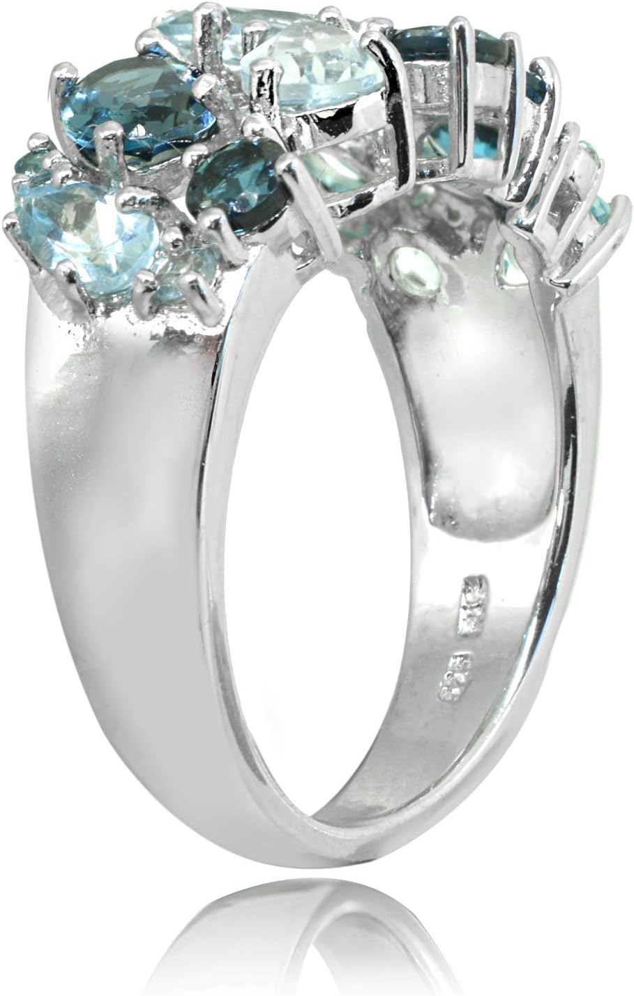 Ice Gems Sterling Silver Genuine London Blue Topaz and Blue Topaz Tonal Cluster Ring - Image 2