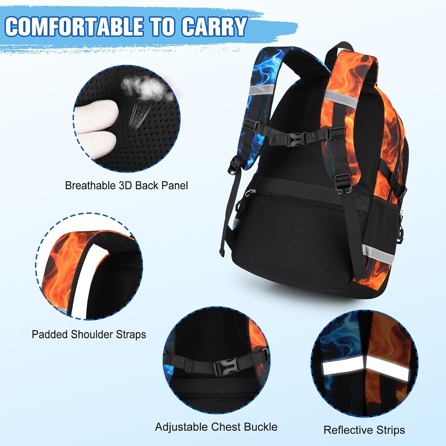Backpack Boys 4pcs Cool Flame School