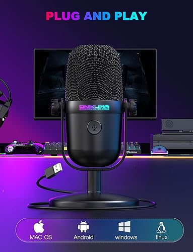Miniatura 5 de Micrófono para juegos con cancelación de ruido y botón de silencio, micrófono de condensador USB para transmisióngrabación, diseño ultracompacto,