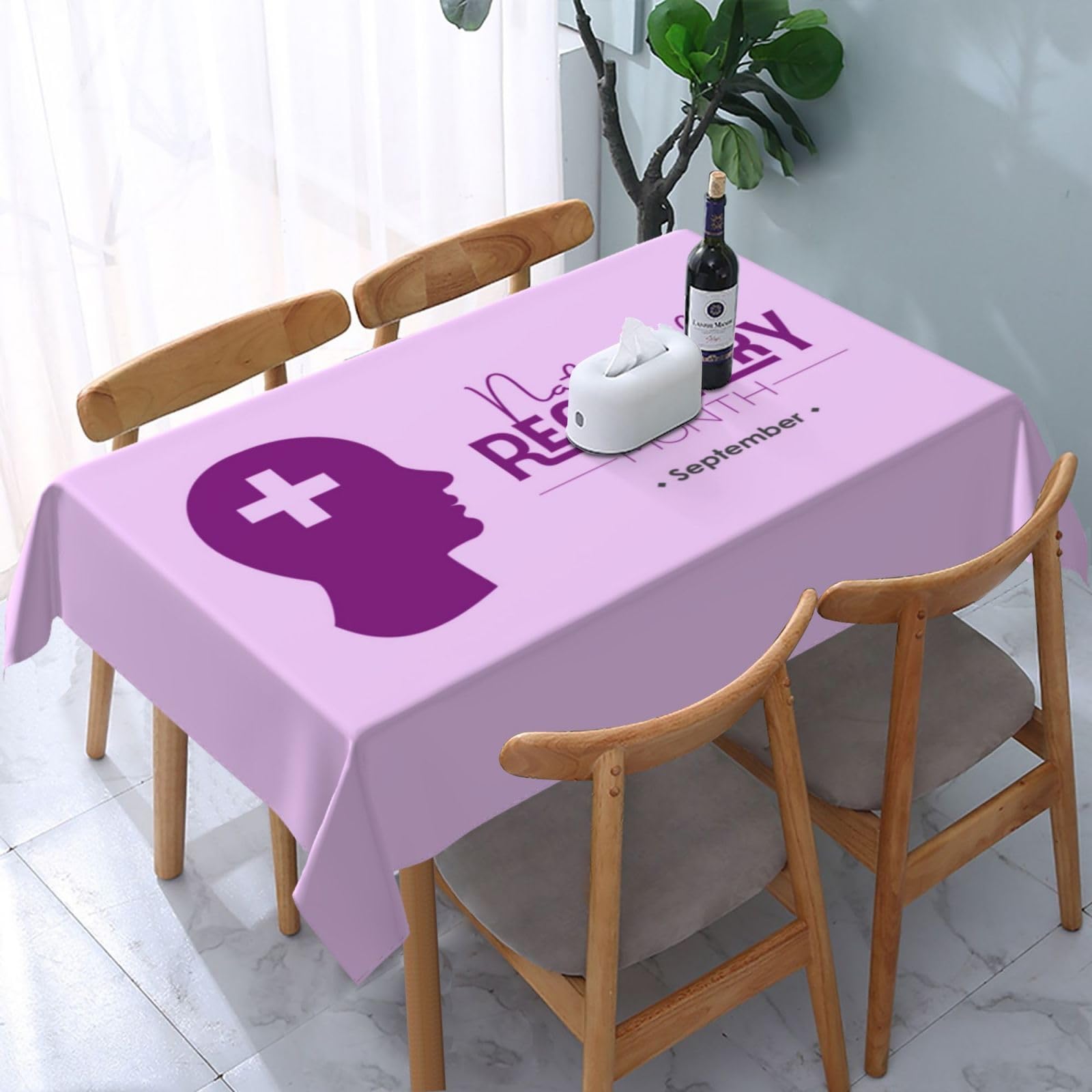 JunHeArt National Recovery Month Tablecloth Rectangle Table Cover Washable Table Cloths Decor For Kitchen 54" X 72"