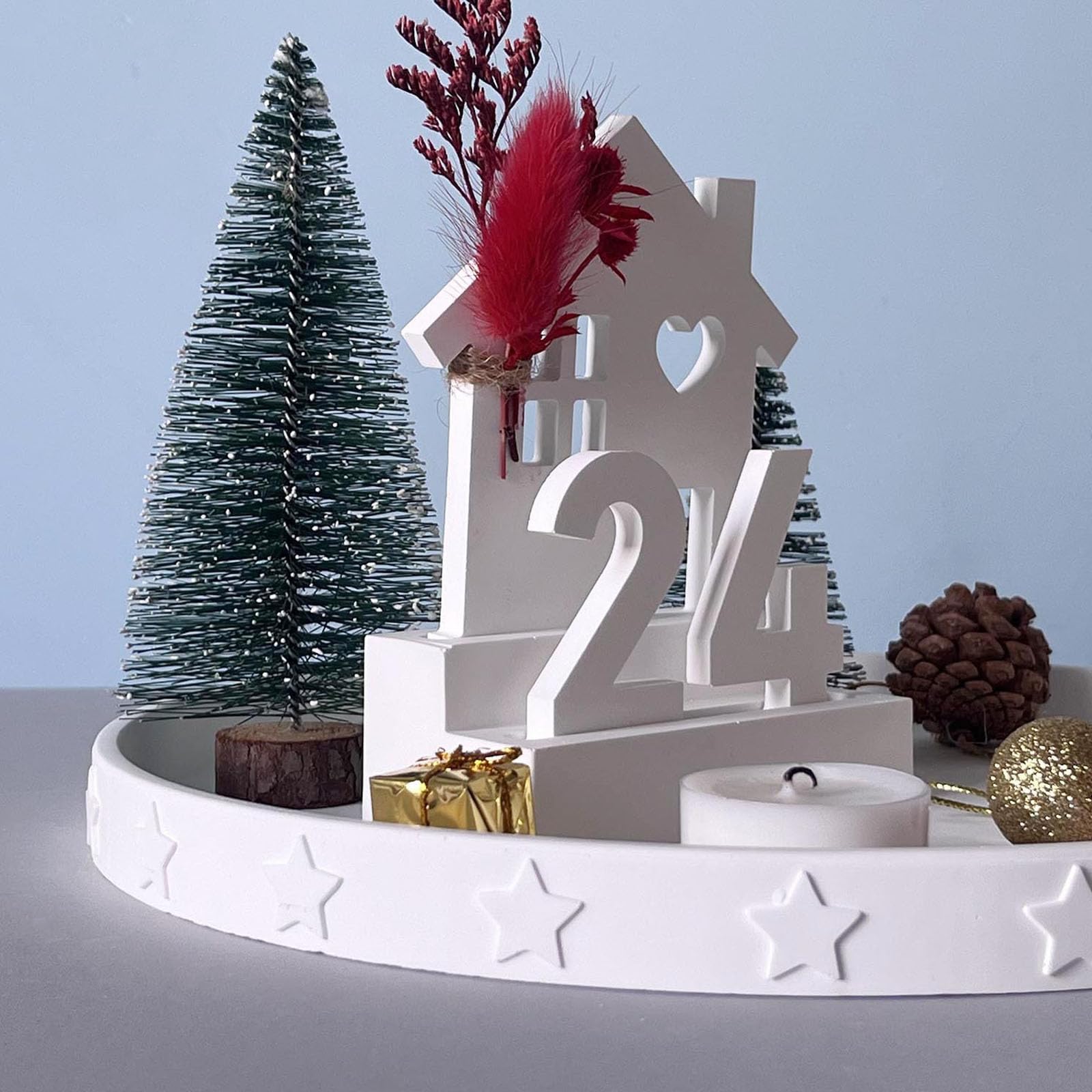 Nexoria Silikon-Gießform Weihnachten – Rundes Tablett Mit Stern & Baum-Muster, 26,5 Cm – Für Epoxidharz, Gips, Beton – Vielseitig Als Tablett, Schale, Untersetzer – Wiederverwendbar & Flexibel