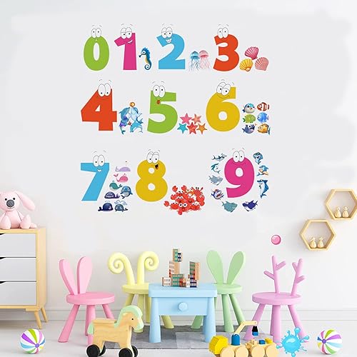 Miniatura 2 de AMODA Calcomanías digitales de dibujos animados de criaturas marinas, calcomanías de pared educativas para sala de juegos, jardín de infantes,