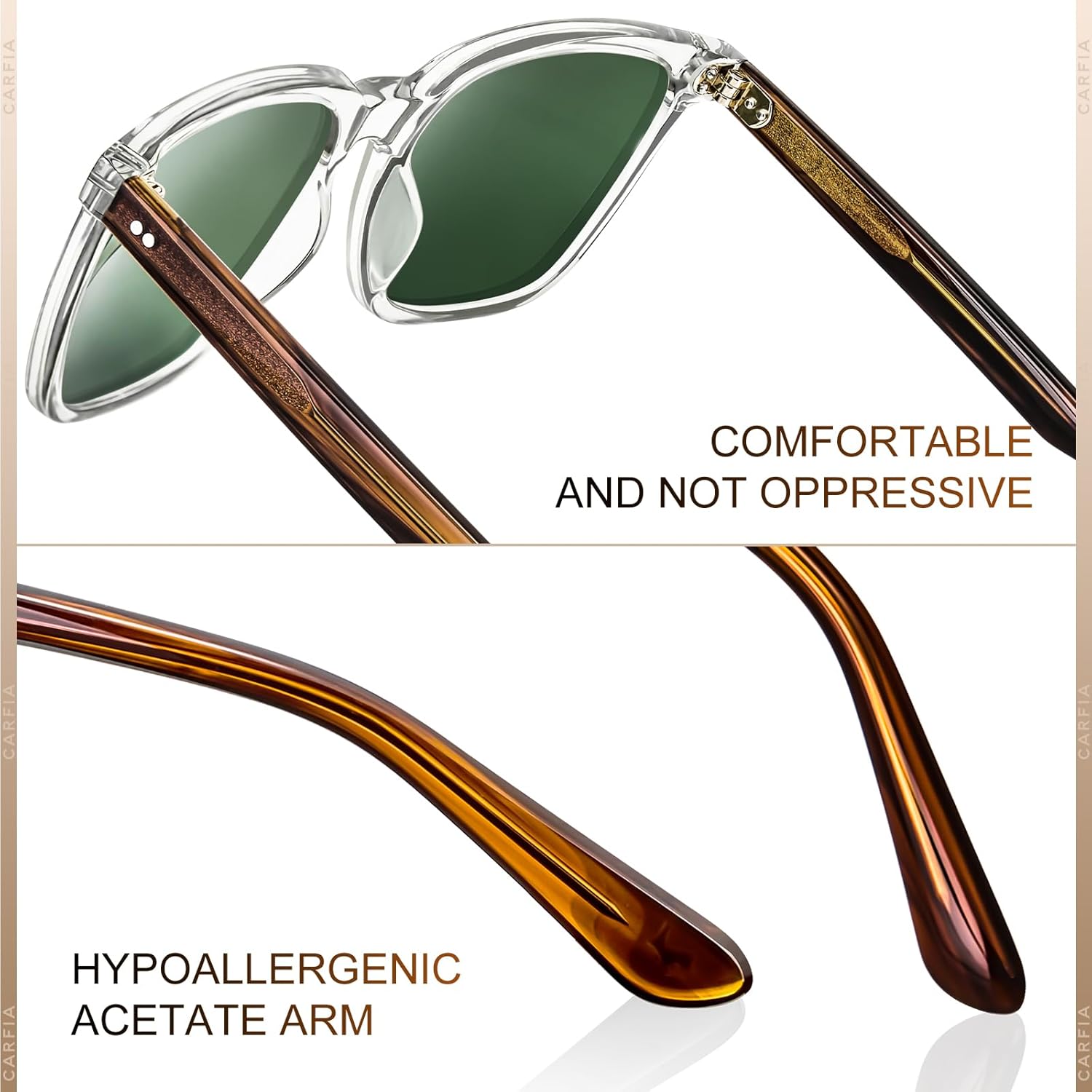 CARFIA Acetate Polarized Sunglasses for Men UV400 Protection Classic Retro Square Shades Driving Glasses - Image 4