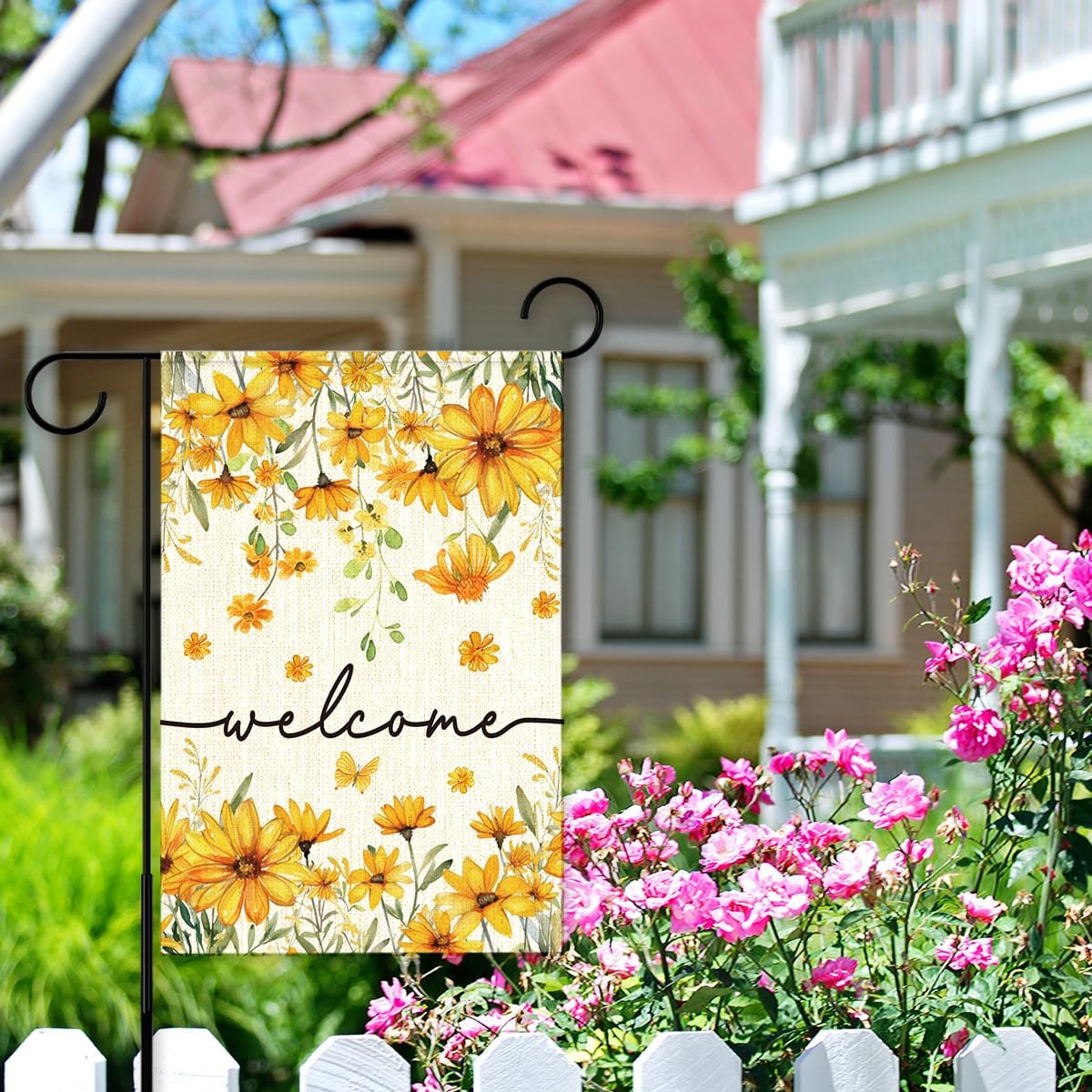 Welcome Spring Garden Flag,Yellow Daisy Outdoor Flags for Garden Patio Yard Lawn,12x18 Inch Double Sided - Image 7