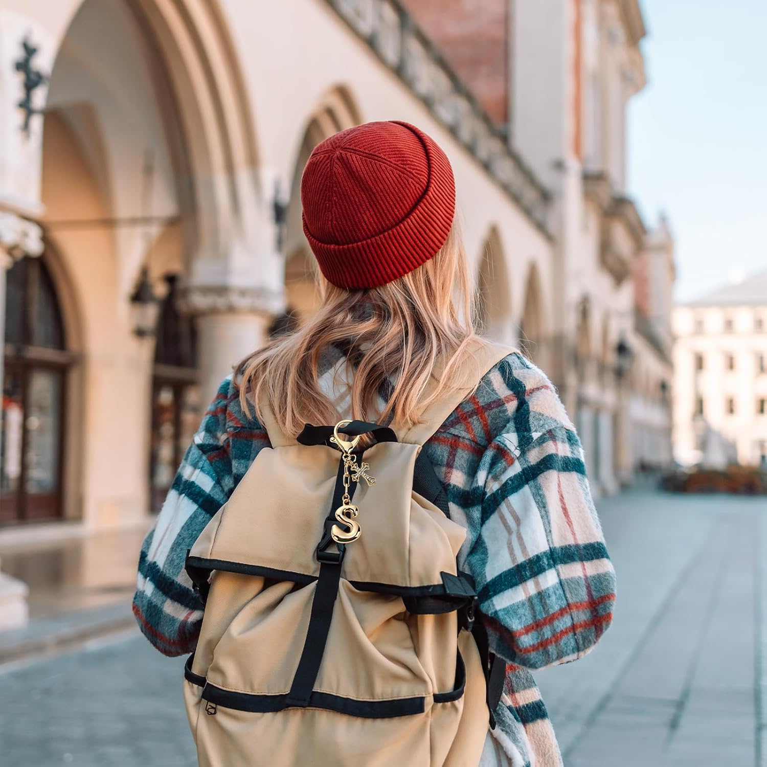 Bubble Initial Keychain with Cross - Gold Letter Bag Charms for Women, Cute Purse Charms & Handbag Accessories - Image 5