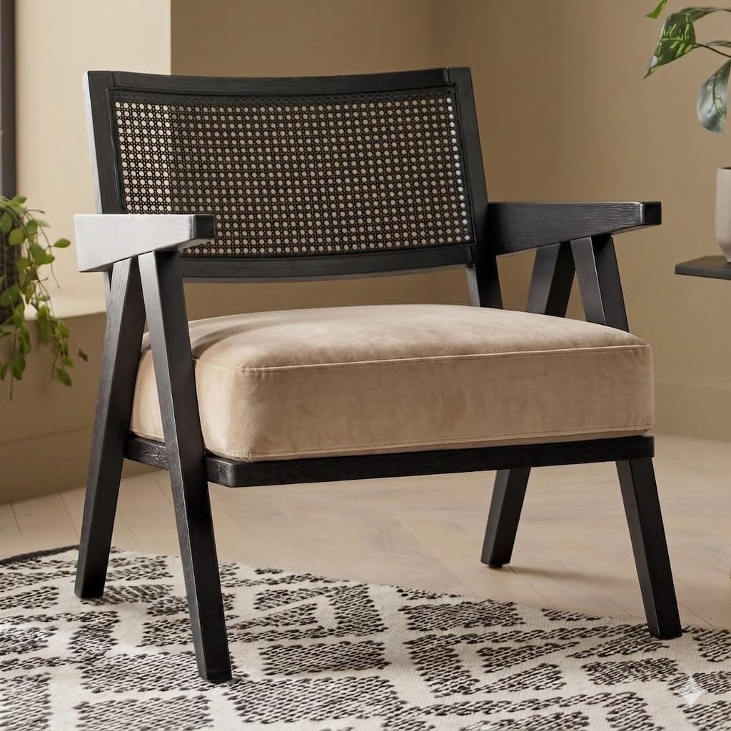 Rattan Teak Wood Accent Arm Chair for Home, Living, Drawing Room | Ultra Soft and Comfortable for Stress Free | Removable Cushion (Brown Wood Effect) (Walnut, 69D x 68W x 77H)-image-34