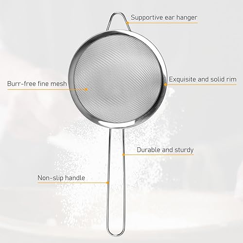 Miniatura 3 de Juego de coladores de malla fina, juego de 3 coladores y tamices de acero inoxidable, coladores de cocina, tamiz de malla fina para tamizar, colar,