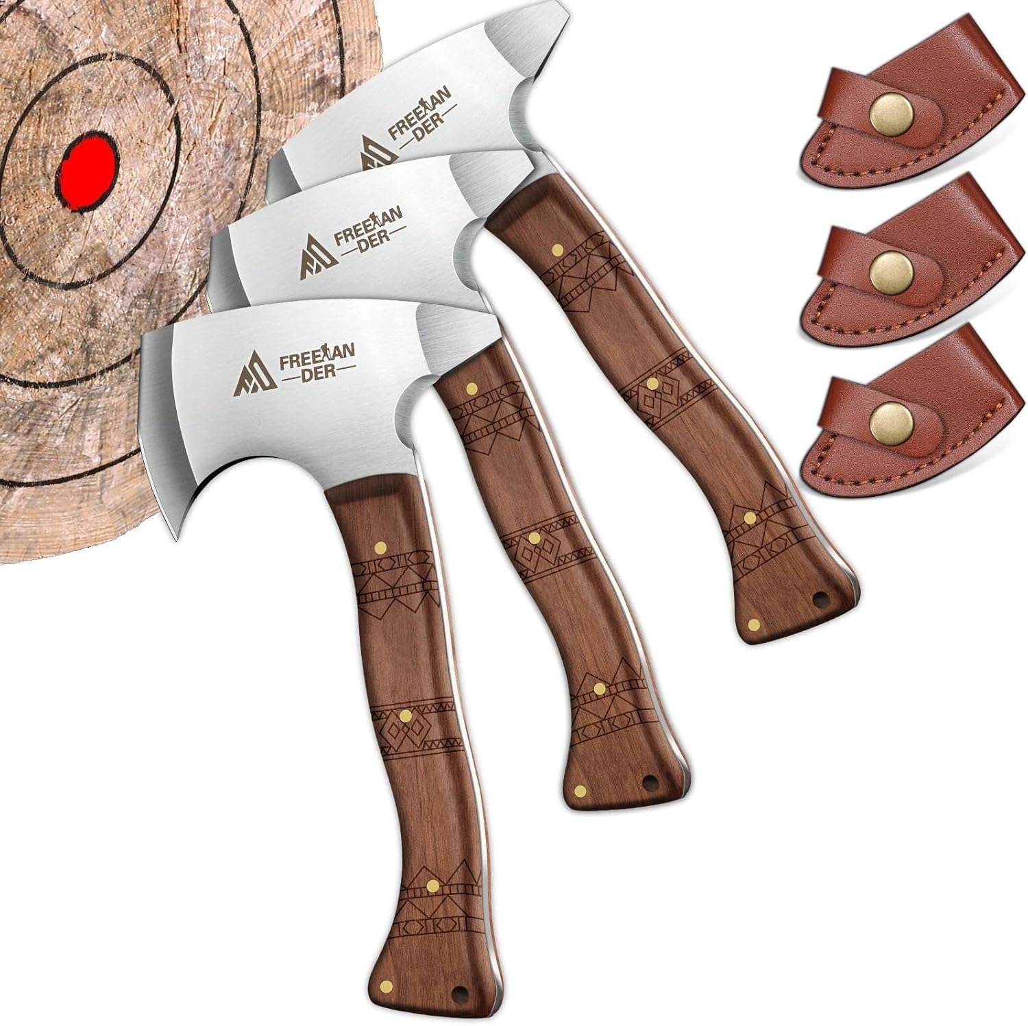 Freelander 7.9in Throwing Axe Set with Leather Sheath 3 Pack Small Hatchets