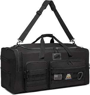 135L Large Military Tactical Duffle Bag, Travel Weekender Bag for Men Women, Sports Gym Bag with Insulated Pocket & Adjustable Strap, Black
