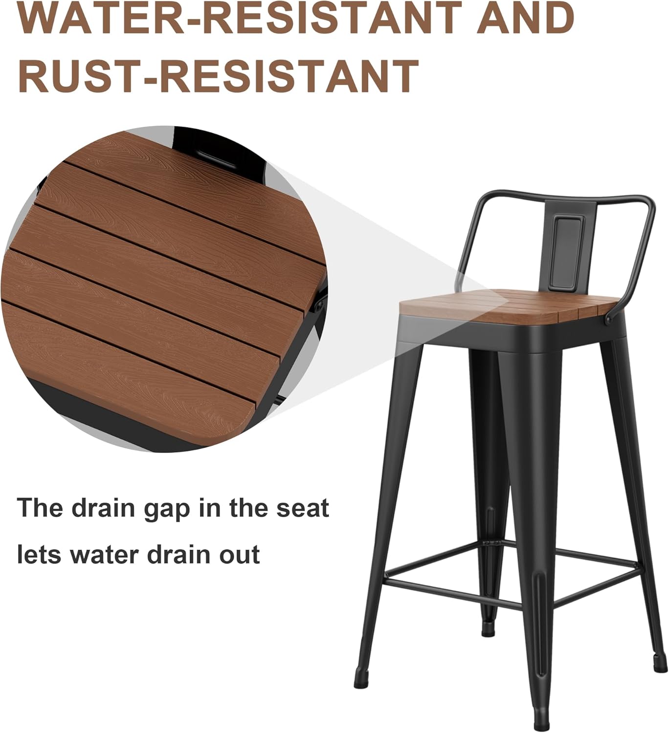 HAOBO Home 26" Outdoor Barstools Set of 4 Patio Bar Stools Metal Barstools Bar Height Outdoor Chairs