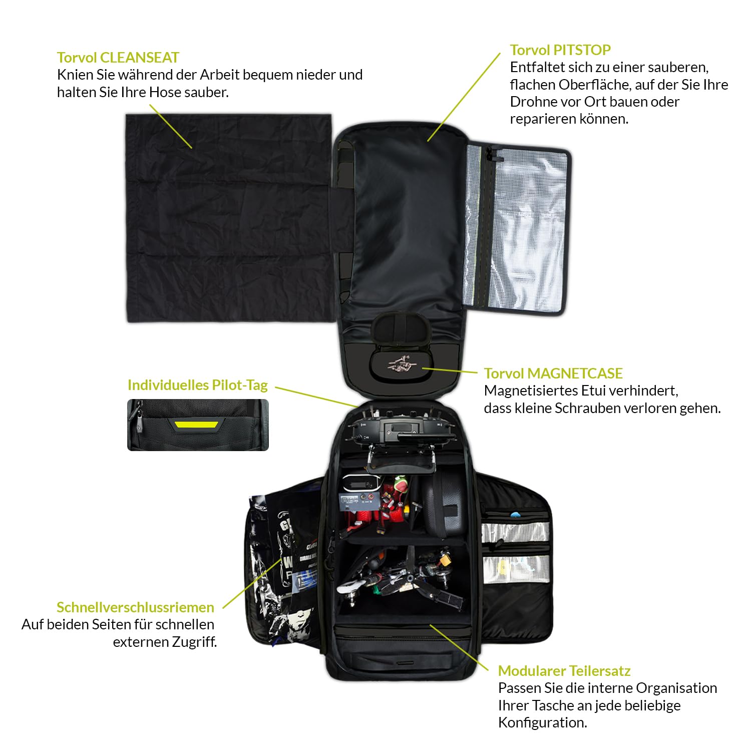 Torvol - Quad PITSTOP Backpack Pro V2, 30 l, Rucksack Drohne Fpv, Transport 4 Quads + Zubehör, Drohne dji Mini 4k, Akku dji mini 3, Laptop 15 Zoll, Schutzhülle, Schwarz & Violett