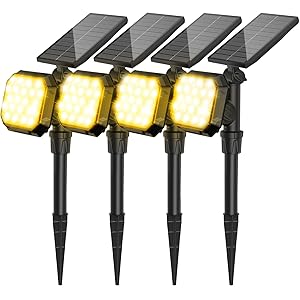ROSHWEY Outdoor Solar Lights, 22 LED 700 Lumens Bright Garden Lights Waterproof Solar Spot Lights for Outside Landscape Yard Pond Patio Lawn - Warm White, 4 Pack