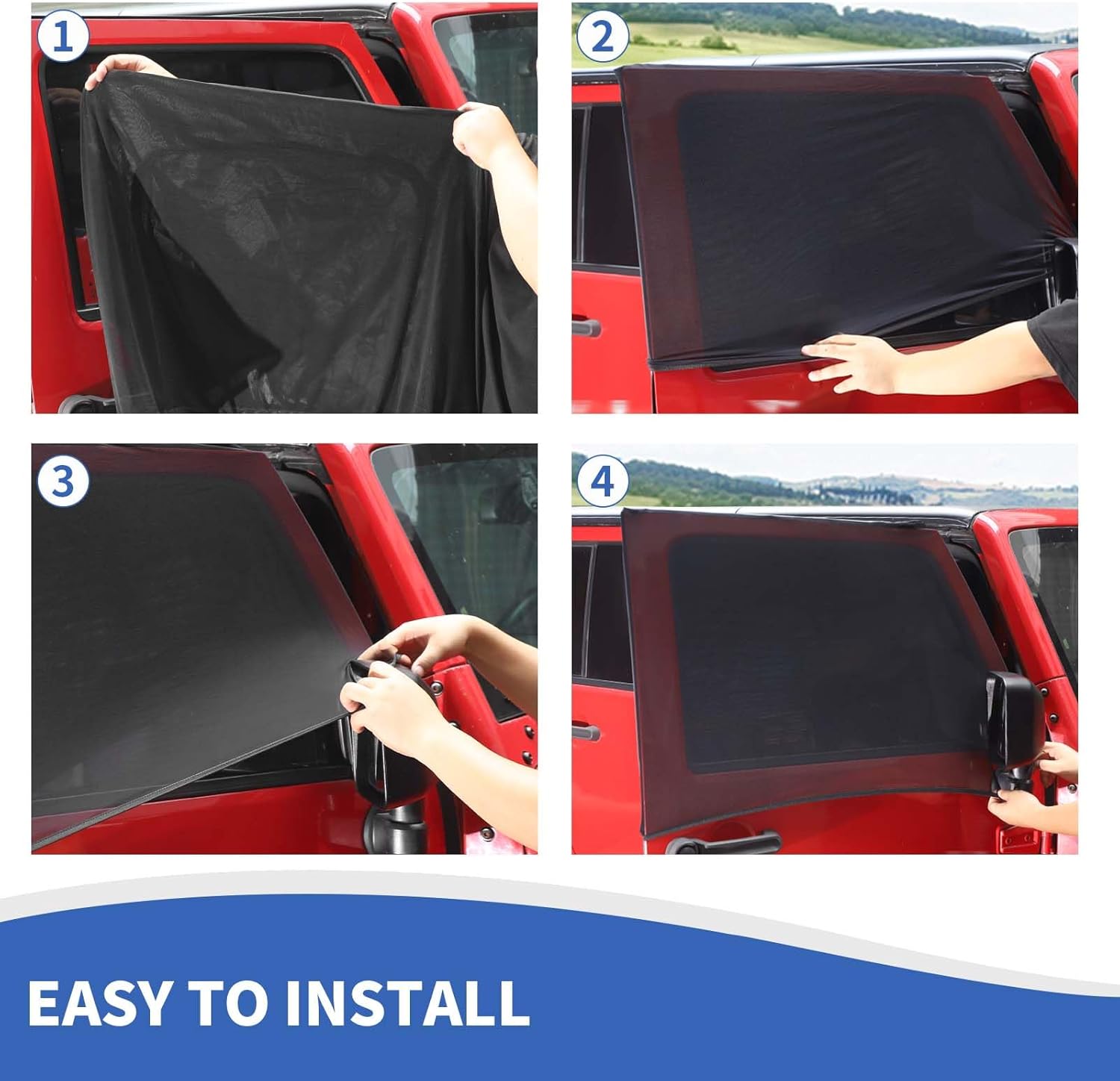 for Jeep Front & Rear Window Sun Shade, Side Window Screen Cover for Camping Compatible with 2007-2024 Jeep Wrangler JK JL & Gladiator JT, Side Curtain Nets