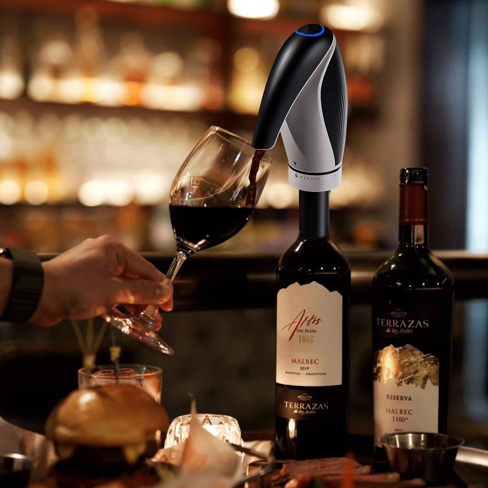 Carafe à Vin Électrique, Aérateur de Vin Automatique, Carafe Rechargeable Intelligente Pour Les Fêtes de Famille Avec 2 Bouchons de Vin, Noir