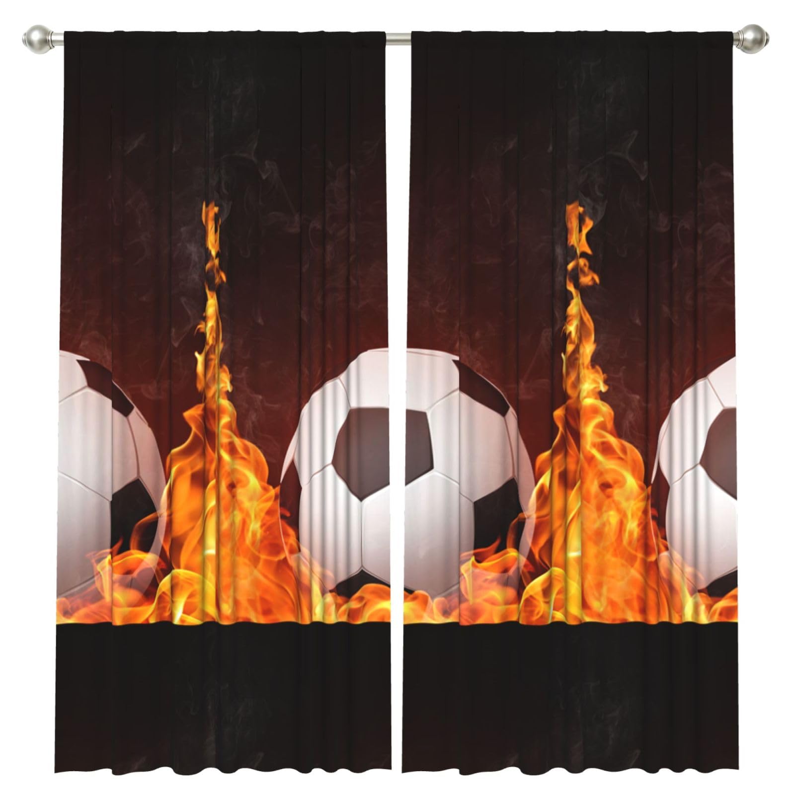 InOmak Football In Fire, 2 Panels Window Curtains 52 x 84 Inch Blackout Curtains for Living Room Bedroom