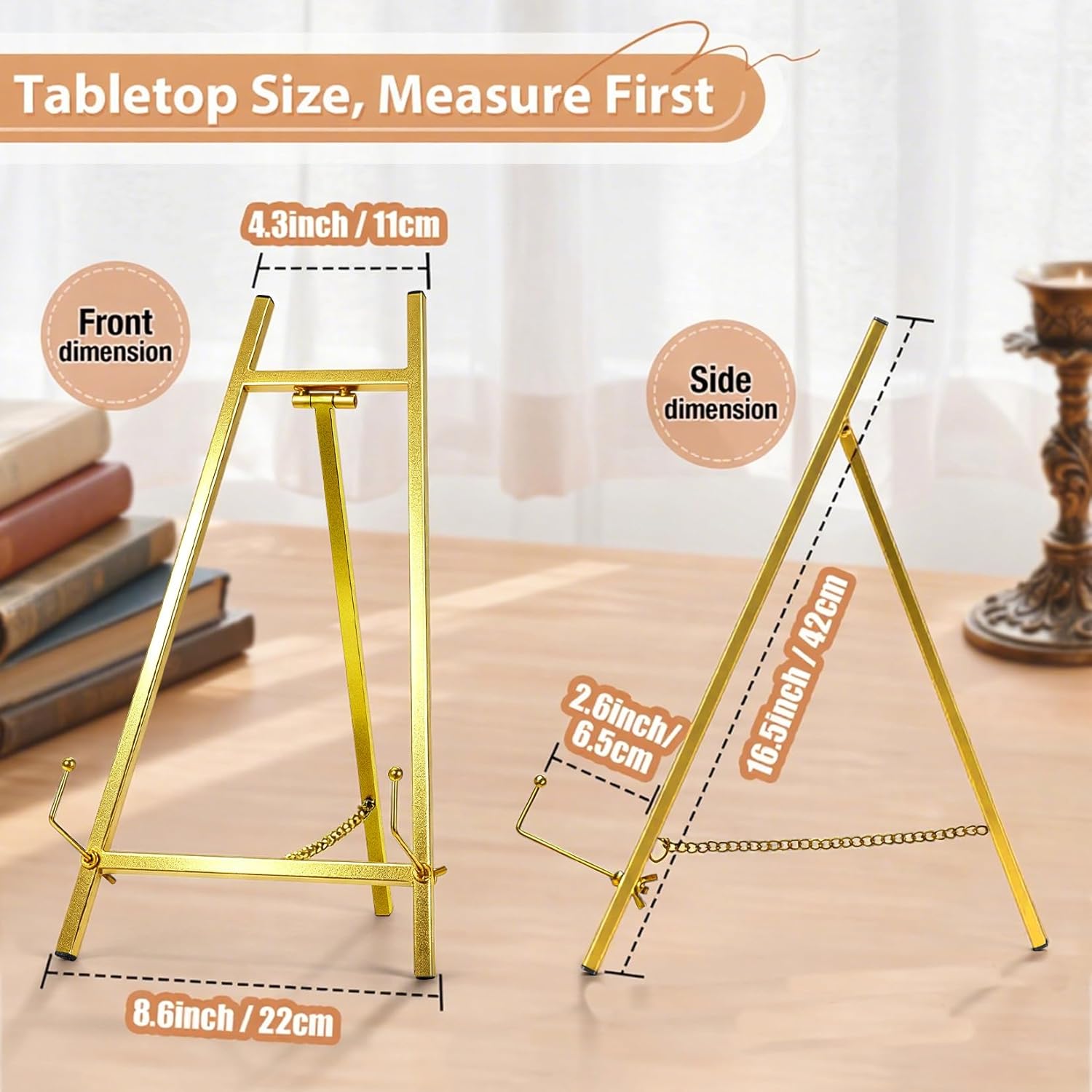 16.5 Metal Easel Stand for Sign – Elegant Table Top Easel for Display, Heavy Duty Tabletop Picture Easel Stand for Wedding Sign, Picture Frame, and Art (Gold)