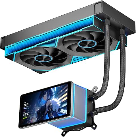 TZMRIT PF240 Aio Water Cooling 240mm with 5.5 Inch LCD Magnetic Screen Display,ALL-IN-One ARGB Infinity Mirror 2000RPM PWM Fan,for AM4/AM5& Intel LGA1851/1700 (BK)