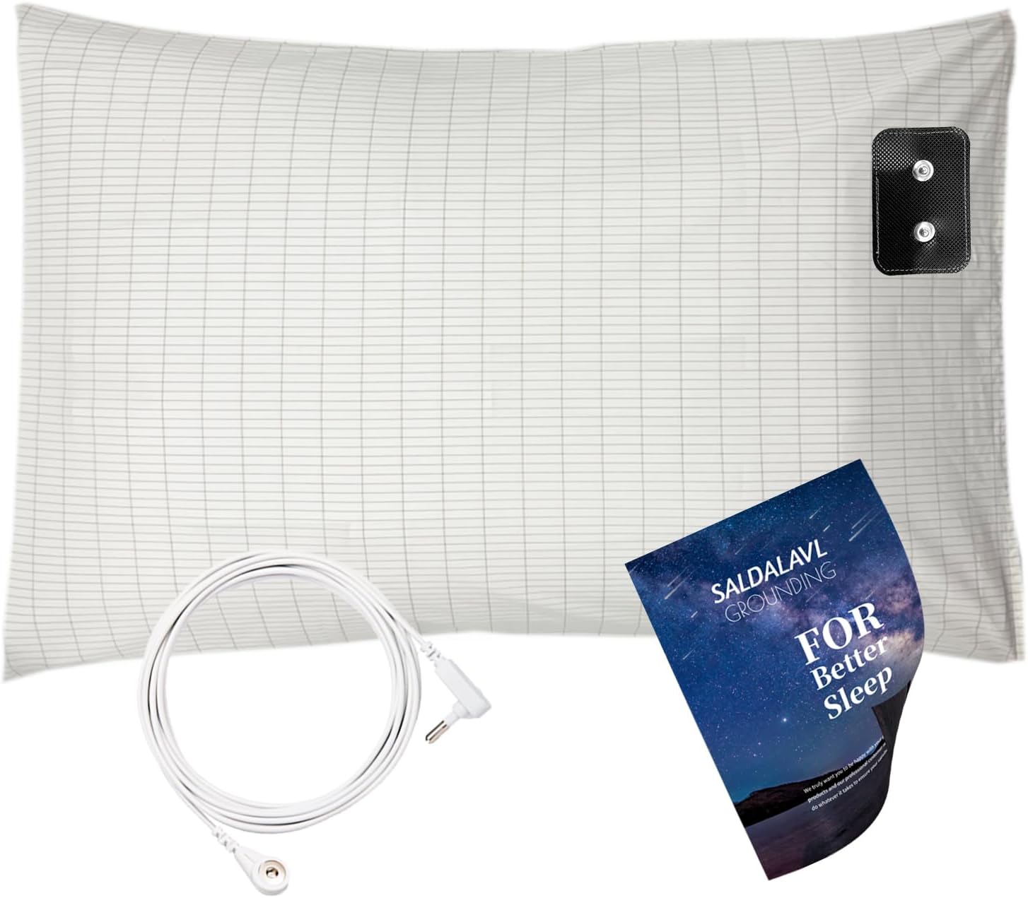 Earthing Pillowcase with Grounding Connection Cord, Silver Antimicrobial Conductive Grounding Mat for Better Sleep Safe for Kids and Adults, Fits Queen and King 20x36in Beige