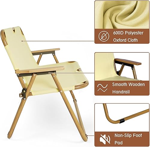 Miniatura 6 de TRY & DO Silla de camping de dos plazas para 2 personas, silla de camping portátil de doble asiento con reposabrazos de madera, banco de campamento