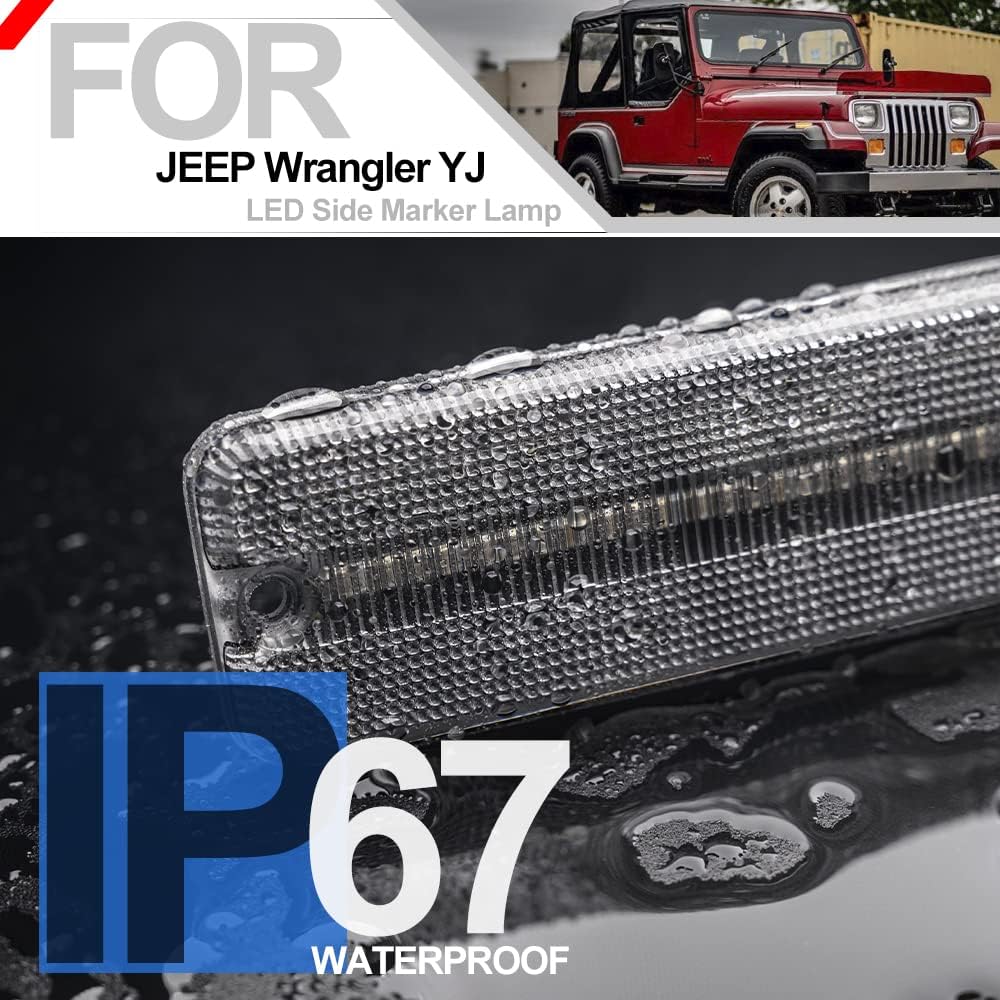 nsautolighting YJ LED Side Marker Light Kit for 1987-1995 Jee'p Wrangler YJ Amber Front Bumper Led Sidemarker Lamps Replacement OEM Side Marker Lamp Clear Lens
