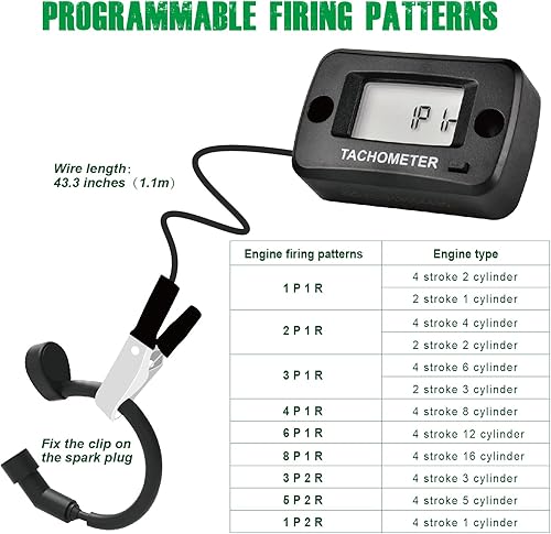 Miniatura 4 de Yooreal Tacómetro digital, medidor de RPM con clip para cortacésped de empuje, generador de automóvil, compresor, motosierra, motosierra,