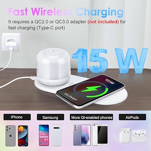 Miniatura 3 de Altavoz Bluetooth con luz nocturna y cargador inalámbrico, lámpara de noche de control táctil regulable, lámpara de mesa con altavoces Bluetooth que