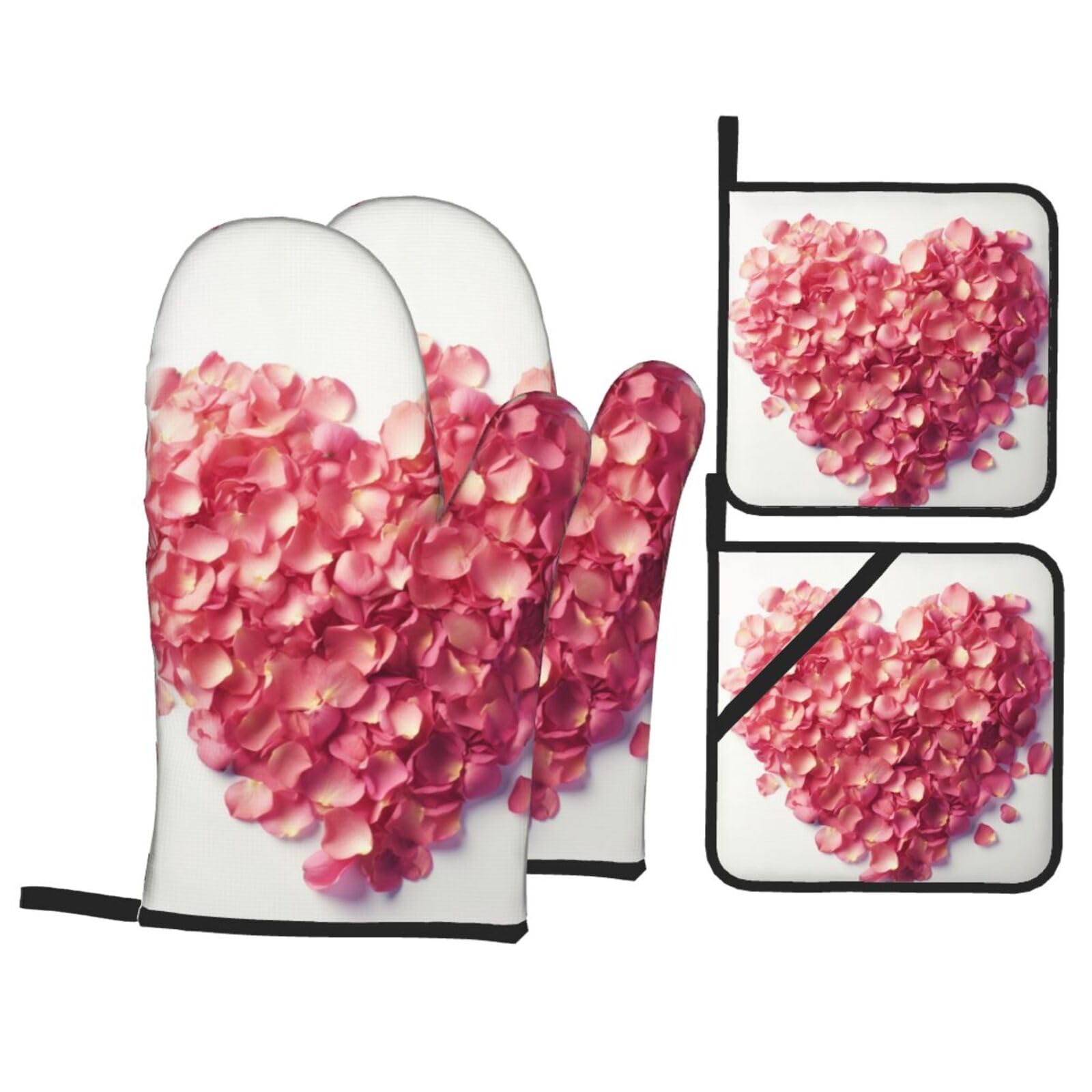 Gants de cuisine et maniques cœ​ur à motif floral (lot de 4) isolants pour four et cuisson