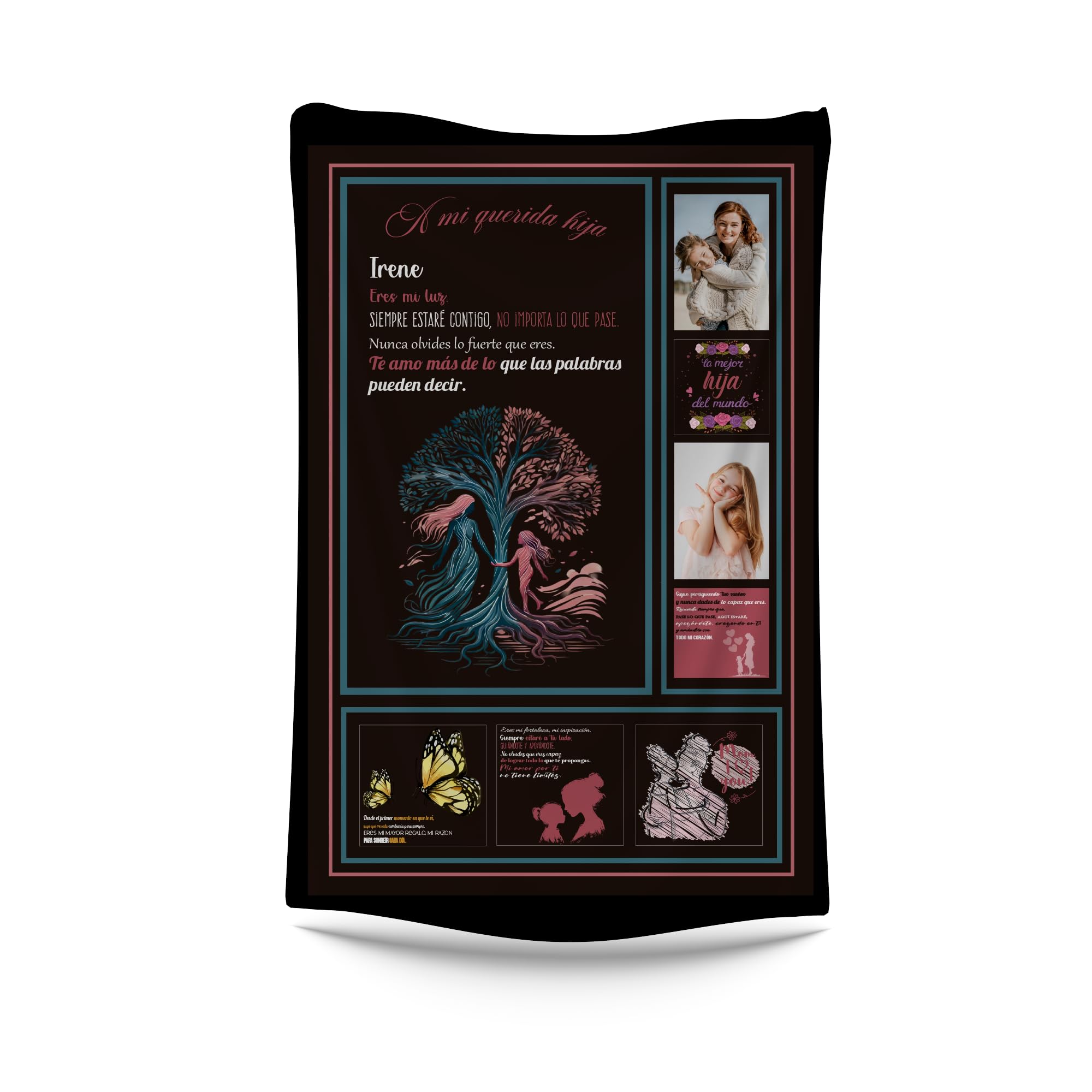 Manta Personalizada Madre e Hija Fotos y Frases. Ideal para Viaje o para sofá Personalizada con Foto. Regalo Sentimental y Especial para Madre o Hija. Tamaño Personalizado
