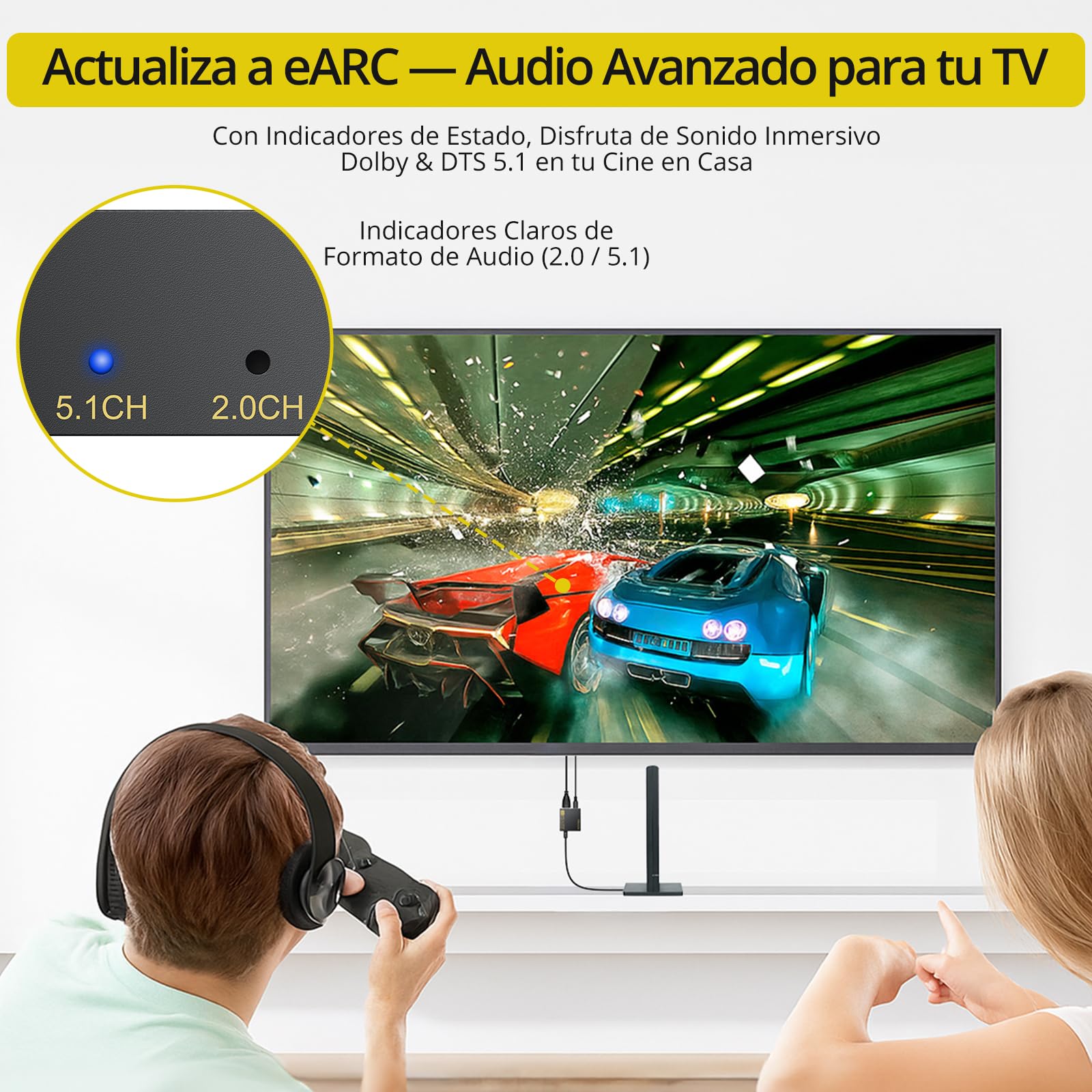 PROZOR Extractor de Audio HDMI eARC ARC Convertidor HDMI a Óptico Toslink 192KHz 24bit Adaptador ARC a Óptico Compatible con PCM Dolby DTS 5.1 2.0 para TV Barra de Sonido Auriculares Cine en Casa
