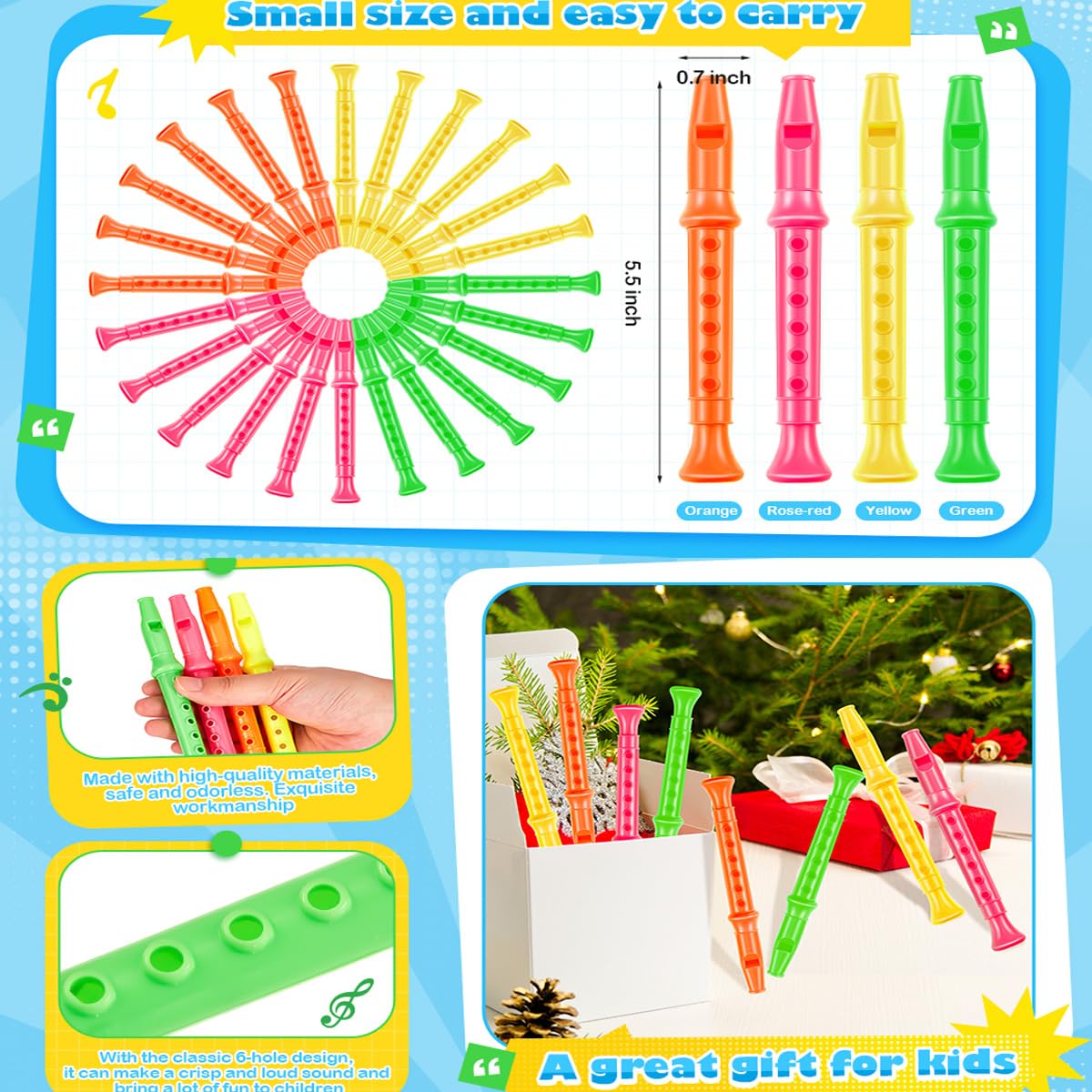 24 Piezas Instrumento para Flauta Dulce para Niños, Flautas de Plástico 6 Orificios, Flauta Musical, Instrumentos Musicales, Juguete para Fiesta Música, Favores Fiesta para Niños, Regalo Rellenos Bols