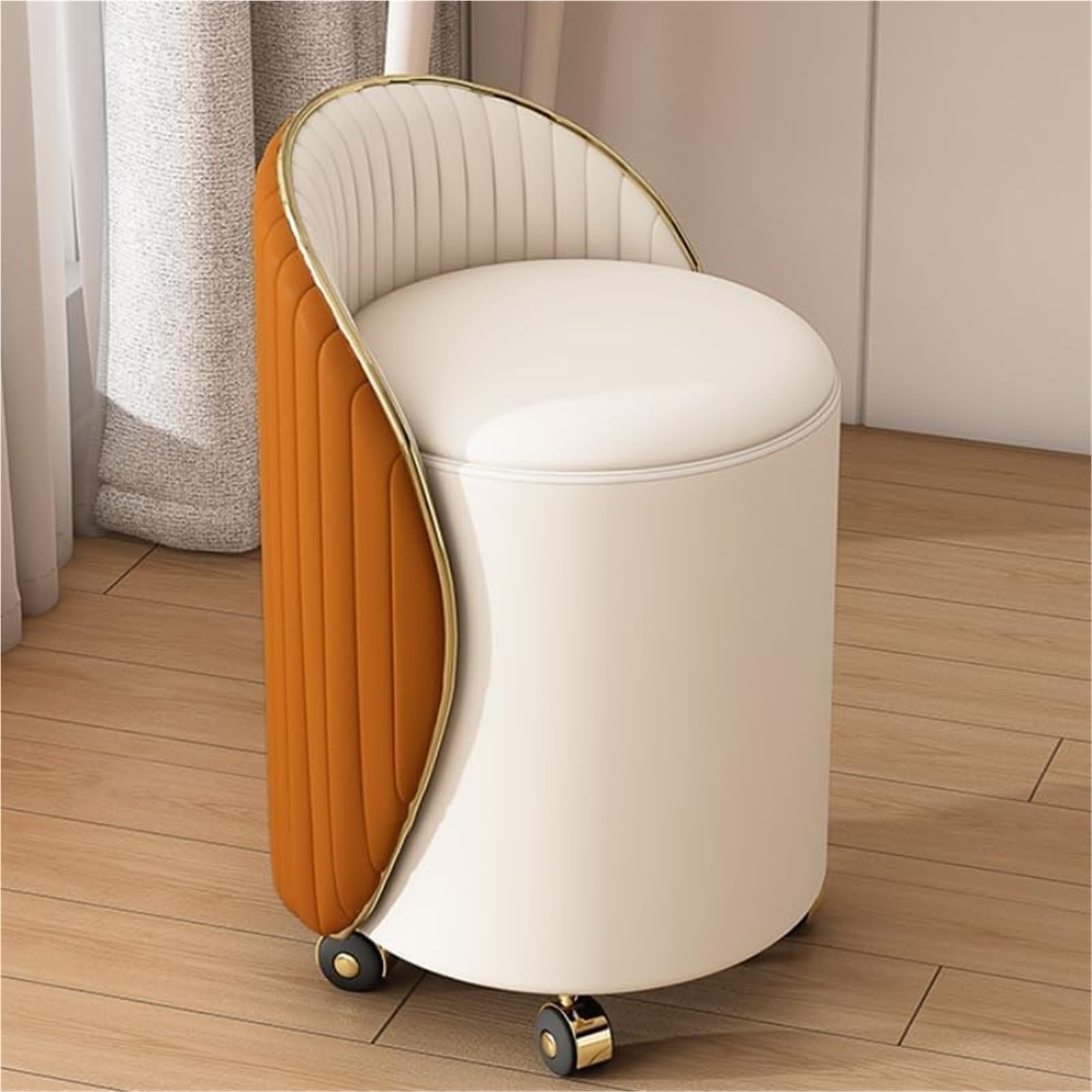 Taburete ergonómico con ruedas y banco de maquillaje con almacenamiento para vestidor