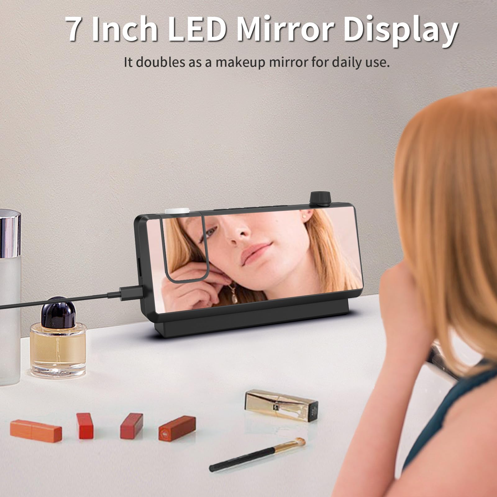 Reloj despertador de proyección para dormitorio, reloj digital de cara de espejo con proyector de 180° en la pared del techo, regulador de intensidad de 3 niveles, puertos de carga USB, alarma dual