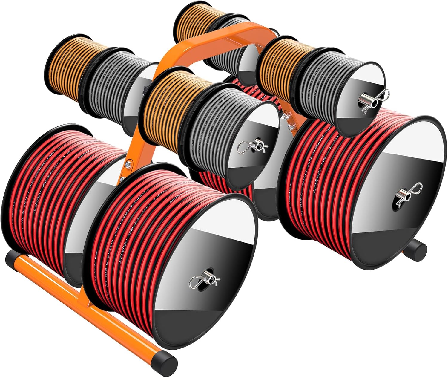 SELEWARE Portable Wire Spool Caddy – Heavy-Duty Steel Cable Dispenser with 4 Adjustable Rods for Effortless Spool Storage & Dispensing (Orange)