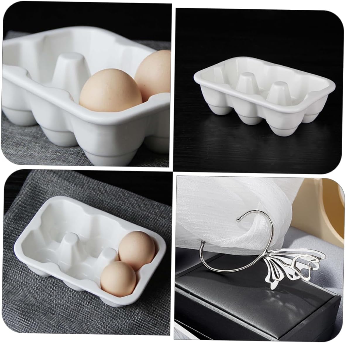 Generic 6grids Ceramic Egg Storage Holder for Refrigerator Egg Display Tray for Kitchen Organization