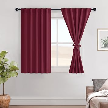 Hiasan Rod Pocket & Back Tab Blackout Curtains, Burgundy Red, 3845" 2pcs
