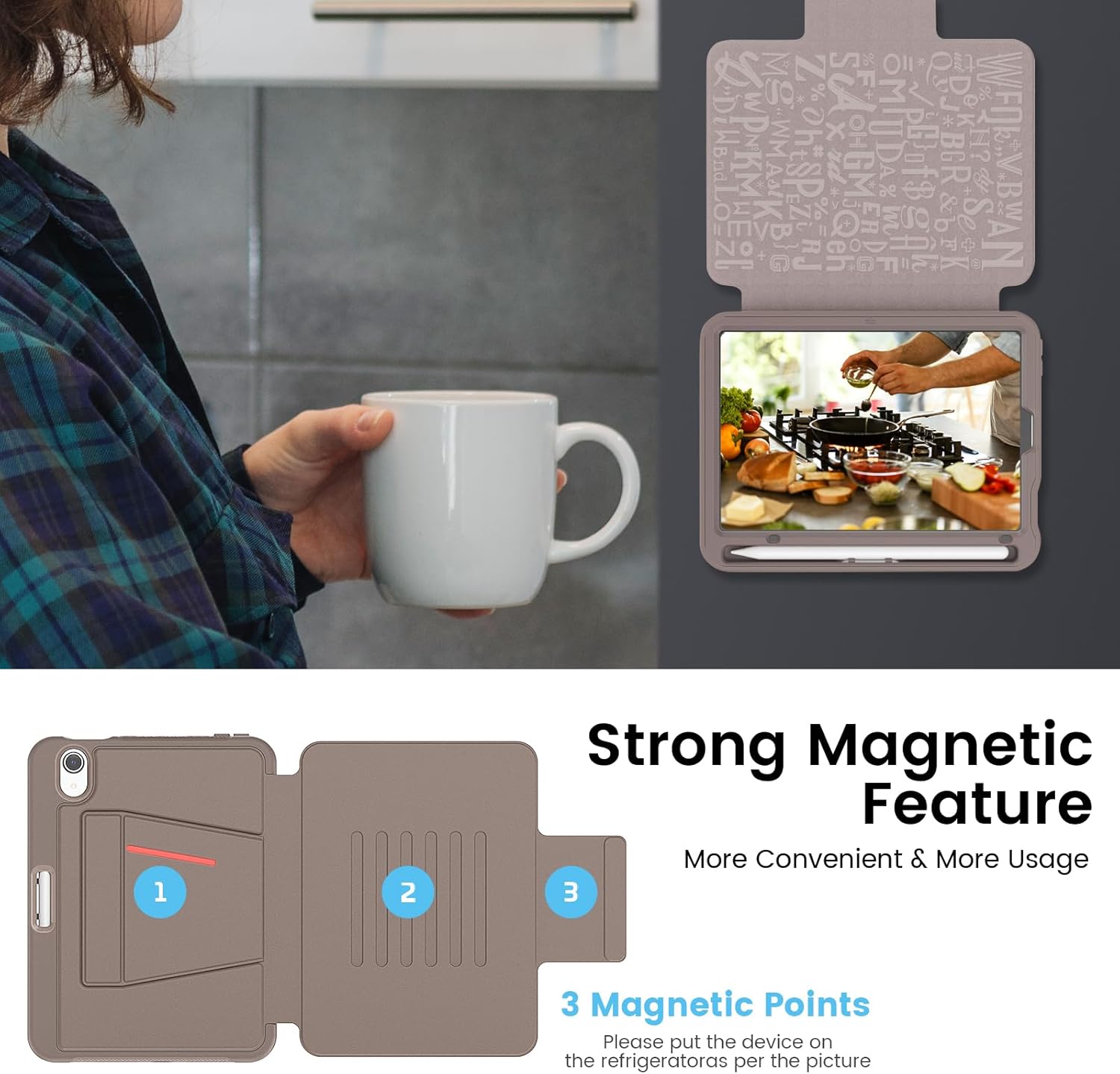 Case for iPad mini 7 (A17 Pro) 2024/ Mini 6 2021 8.3 Inch: Shockproof Rugged Protective Cover with Pencil Holder, Auto Wake/Sleep, Magnetic Multi-Angles Stand, Card Slot, Rose Gold